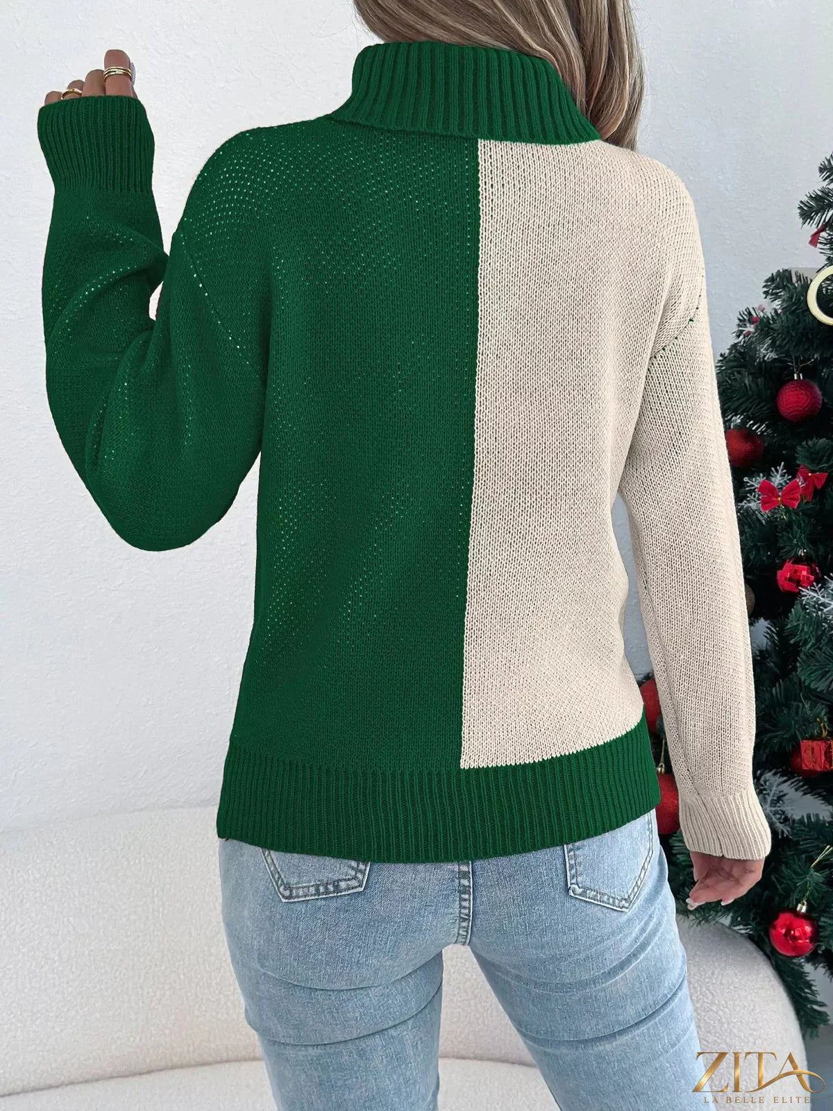 Festive Christmas Reindeer turtleneck sweater by Trendsi featuring holiday-themed reindeer design on cozy knit fabric.