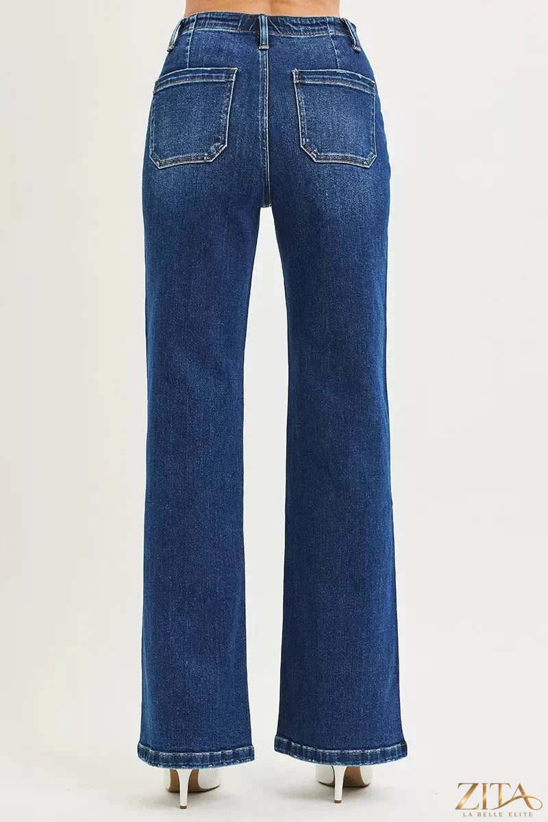 Zita La Belle Elite RISEN high rise tie-front wide leg jeans in plus size, showing the stylish denim with tie detail and wide leg fit.