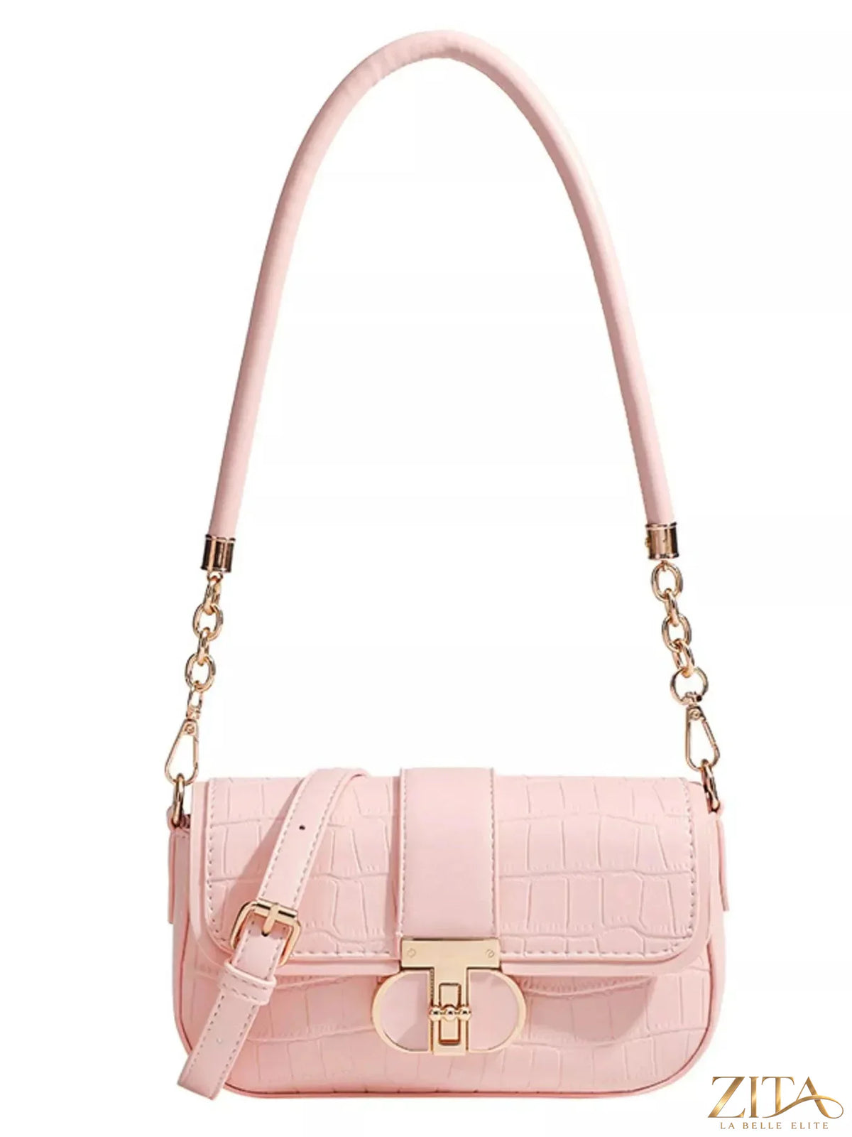 Zita La Belle Elite textured flap shoulder bag with quilted design and gold-tone hardware, featuring a stylish and versatile look.