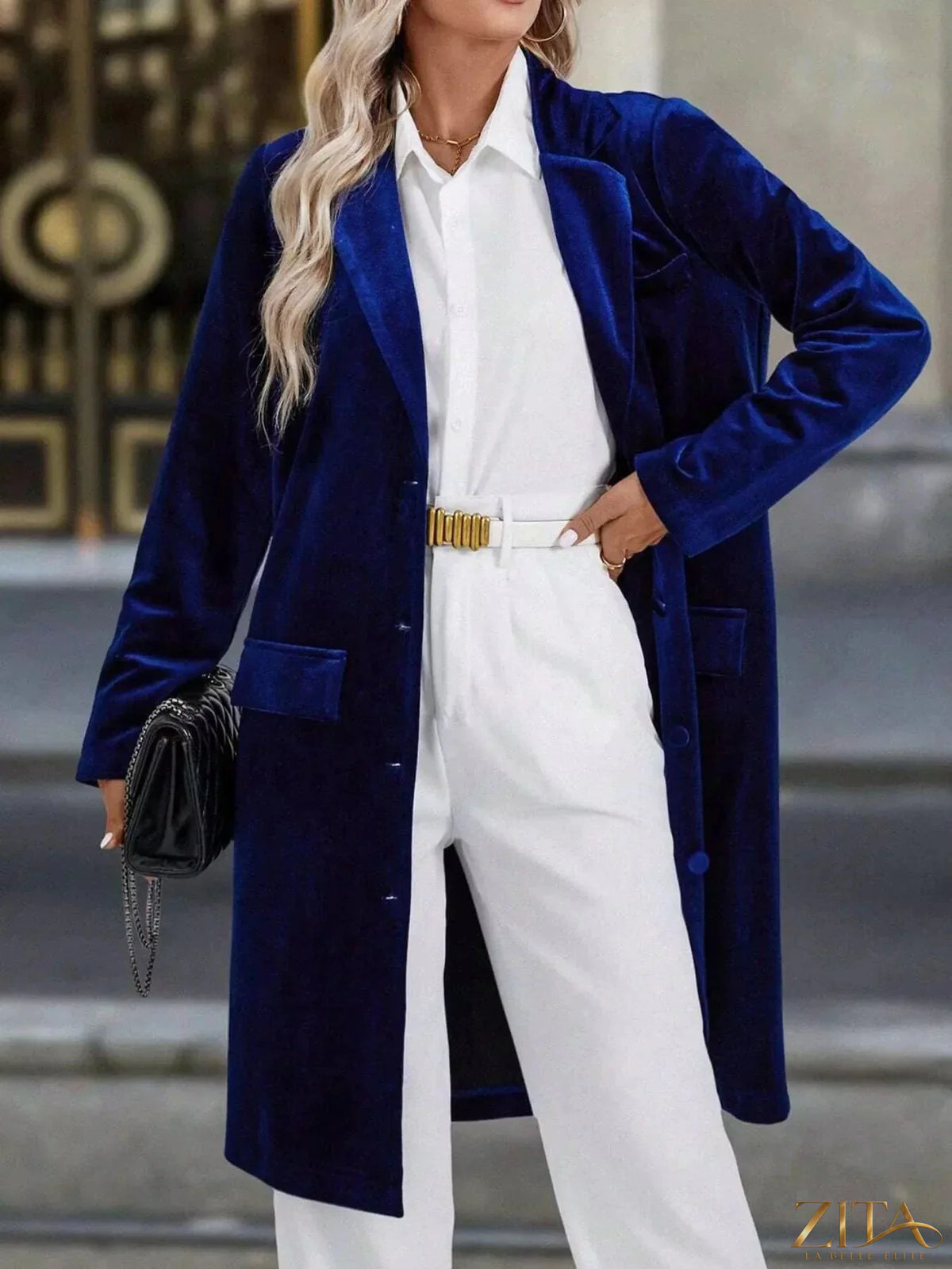 Zita La Belle Elite longline coat with lapel collar and long sleeves, stylish outerwear for cold weather.