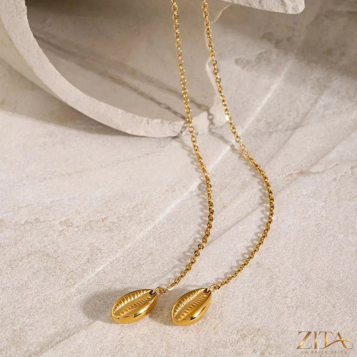 18K gold-plated Y-shaped necklace from Zita La Belle Elite featuring a delicate chain and elegant design.