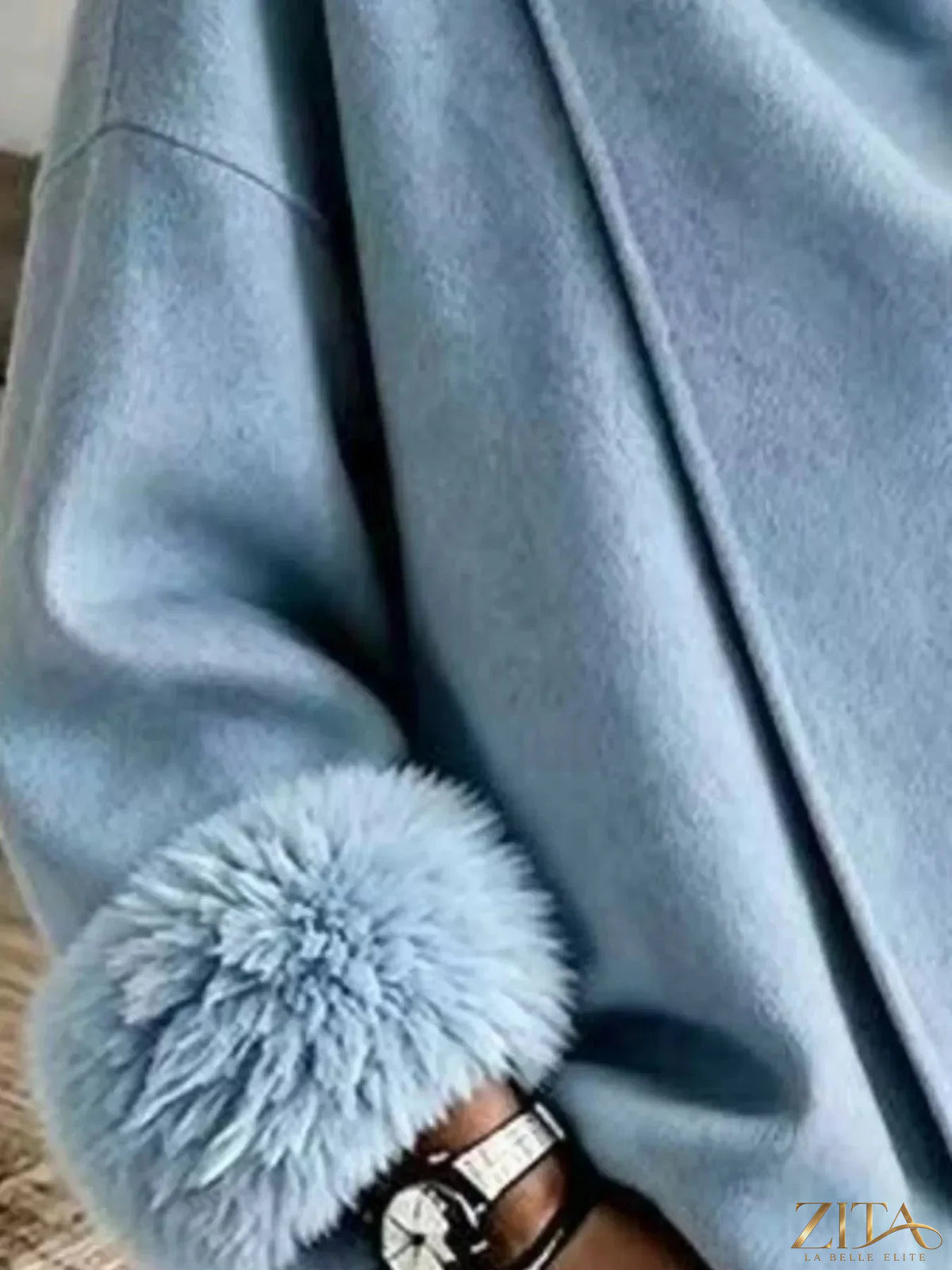 Plus size Zita La Belle Elite full size elegant asymmetrical faux fur cuff outerwear, showcasing stylish design and cozy texture.