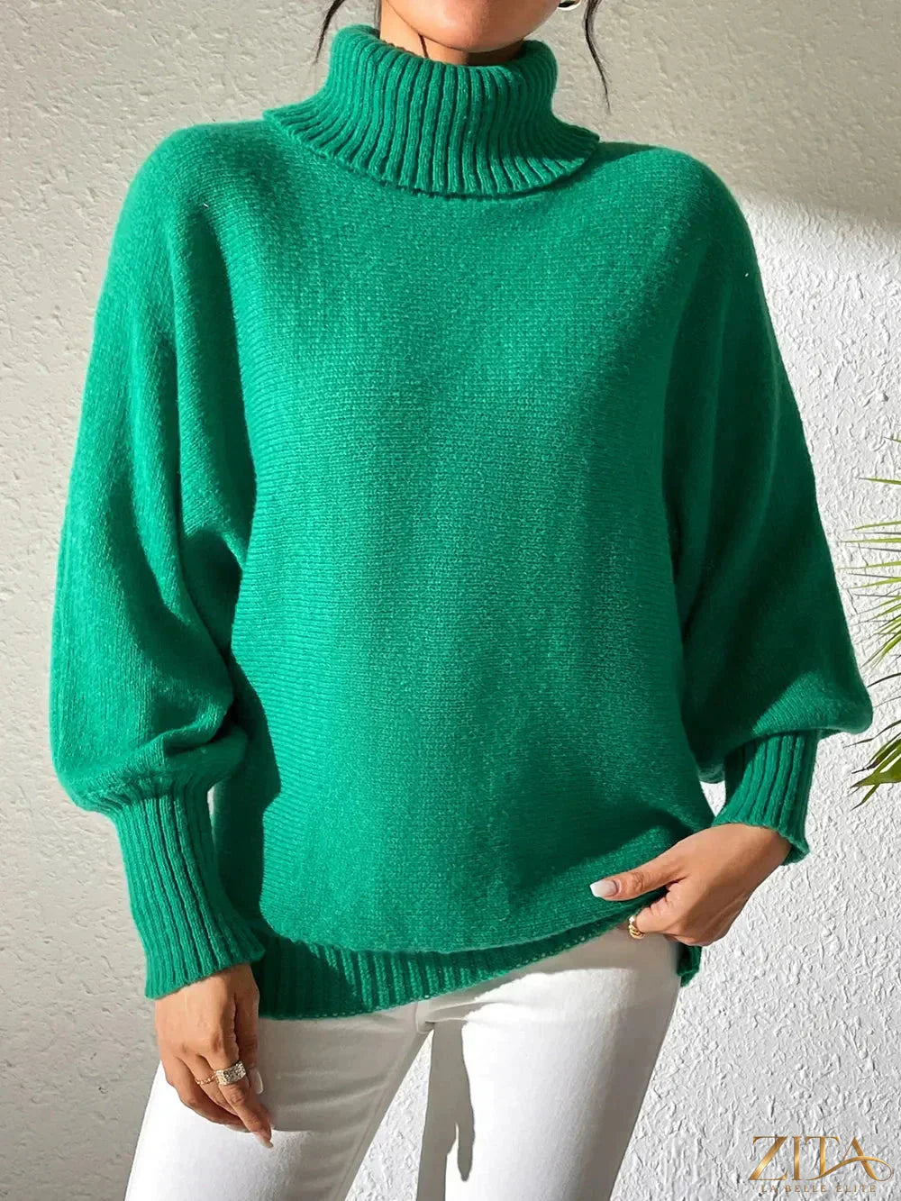 Zita La Belle Elite turtleneck long sleeve sweater in soft knit fabric, shown in a cozy fit with a high neckline and ribbed cuffs.