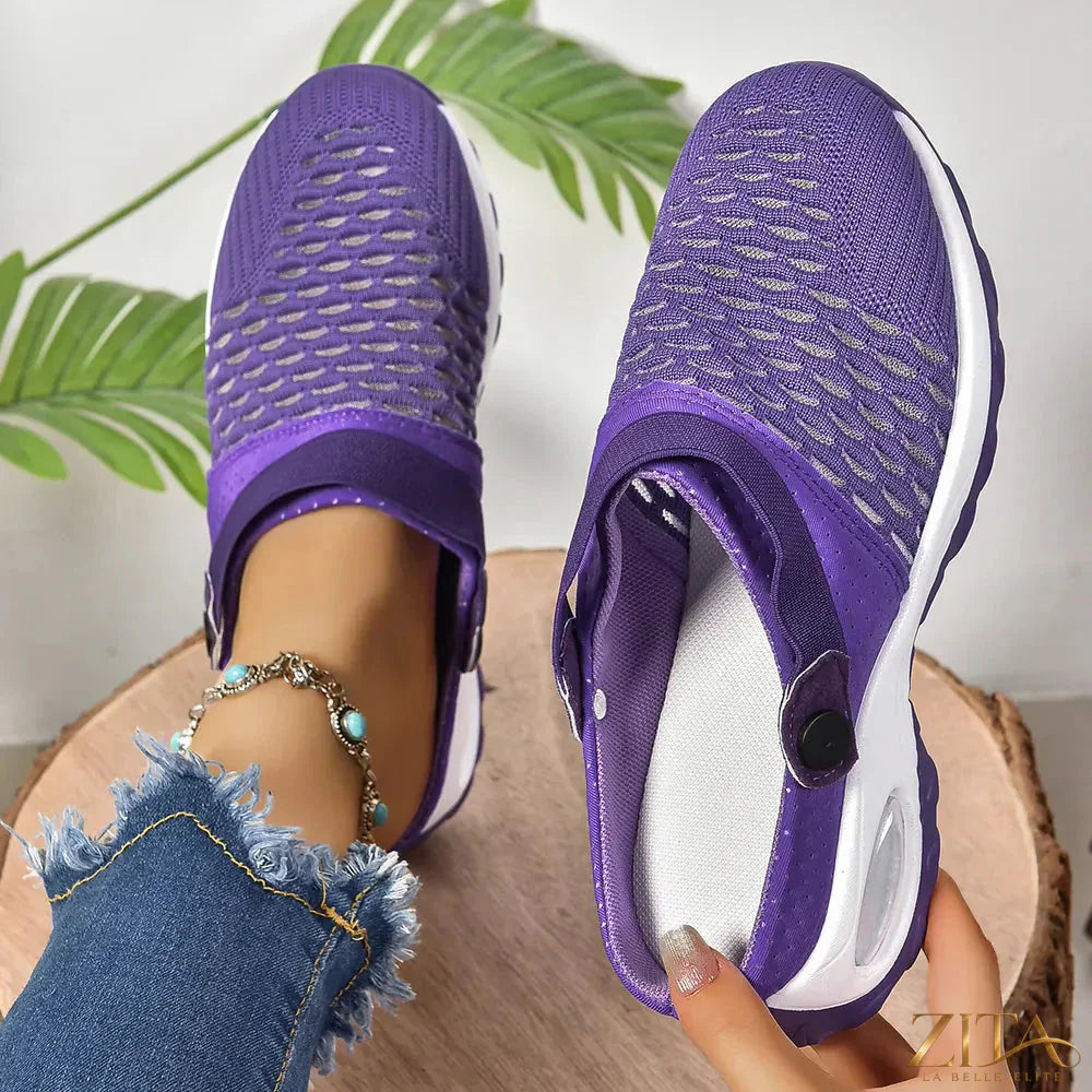 Zita La Belle Elite breathable mesh round toe sneakers with white soles, designed for comfort and style.