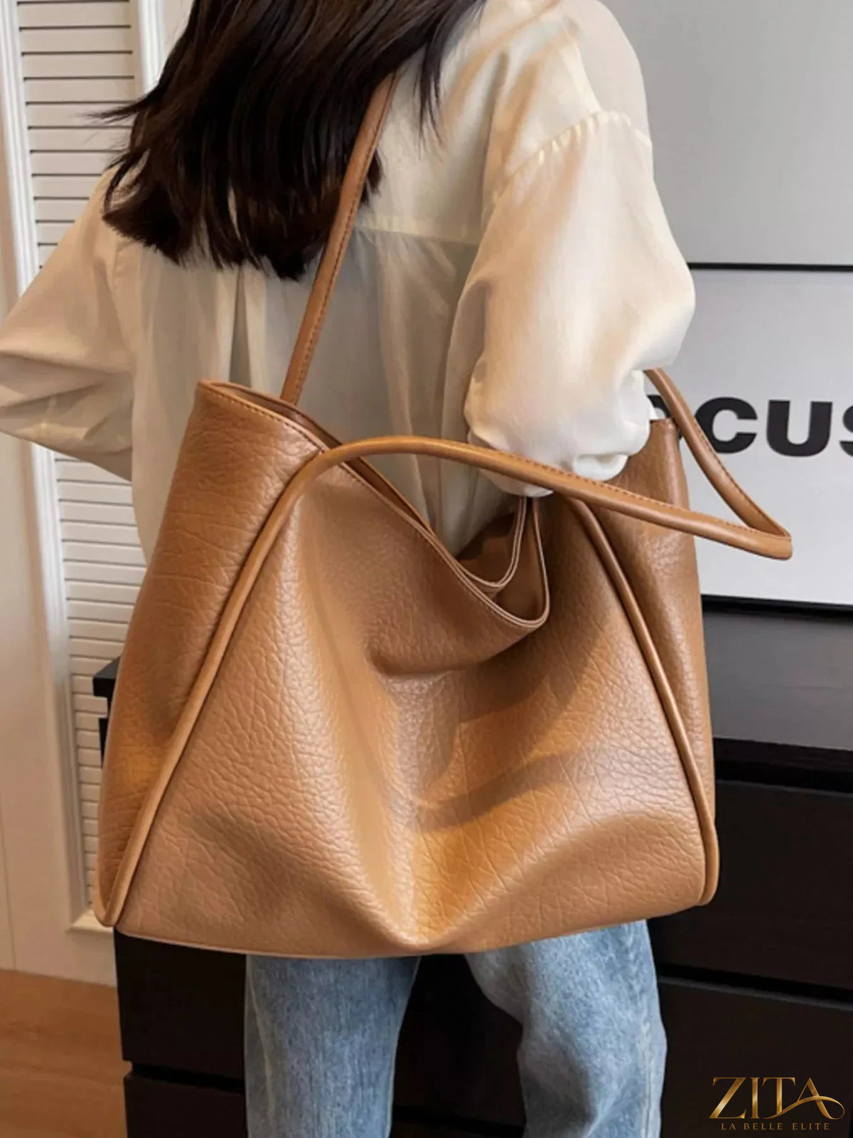 Zita La Belle Elite PU leather tote bag with spacious interior and sturdy handles, perfect for everyday use.