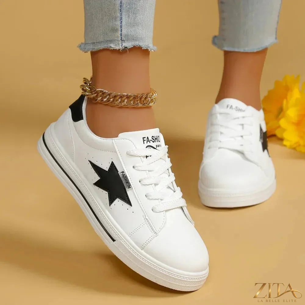 Zita La Belle Elite star round toe lace-up sneakers with white soles and stylish design for casual wear.