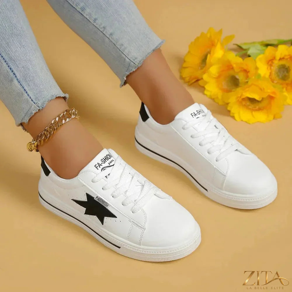 Zita La Belle Elite star round toe lace-up sneakers with white soles and stylish design for casual wear.