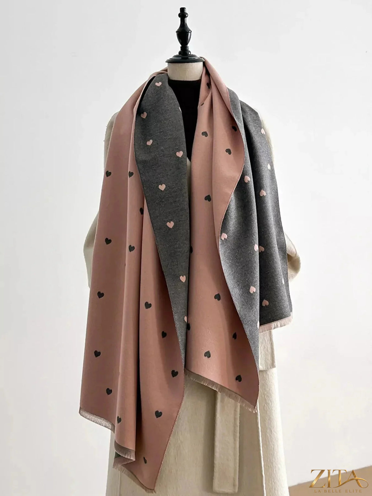 Zita La Belle Elite Heart Raw Hem Scarf with soft fabric and raw edge design, shown in a close-up image.