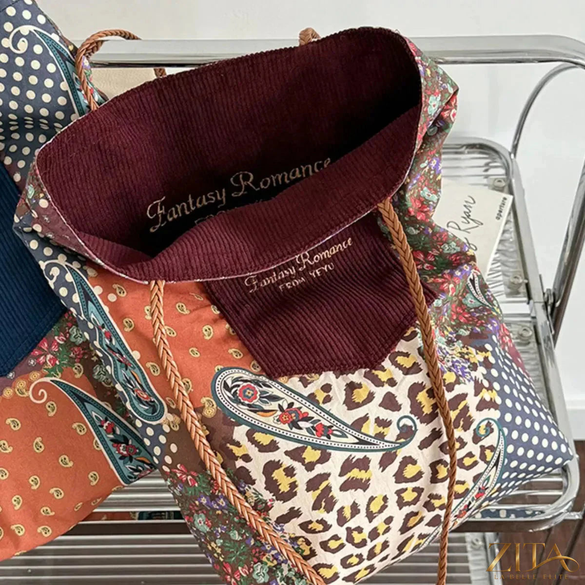 Zita La Belle Elite corduroy tote bag with sturdy handles and spacious interior, in a stylish, textured fabric for everyday use.