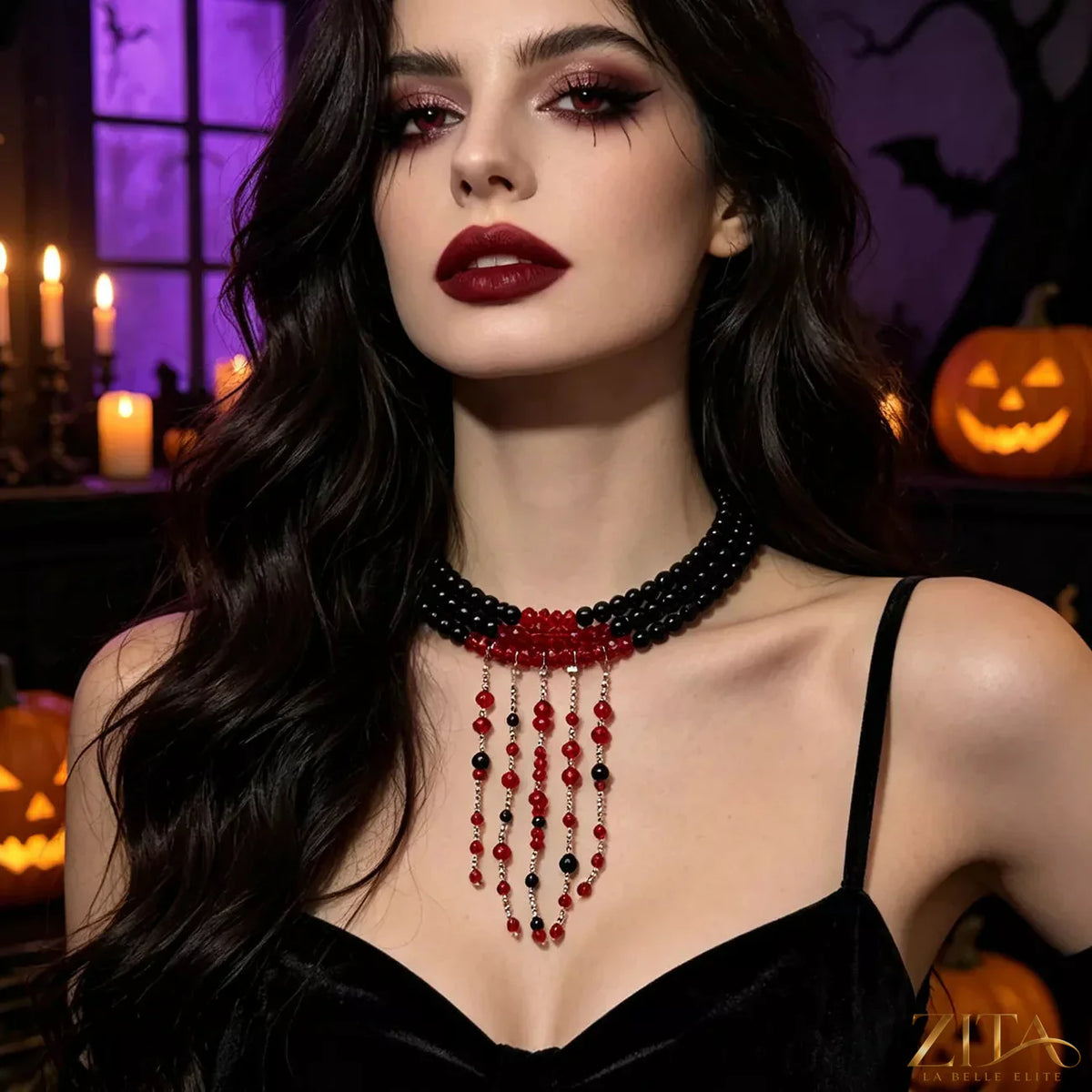 Gothic multi-layered beaded necklace from Trendsi featuring black beads and intricate layered design.