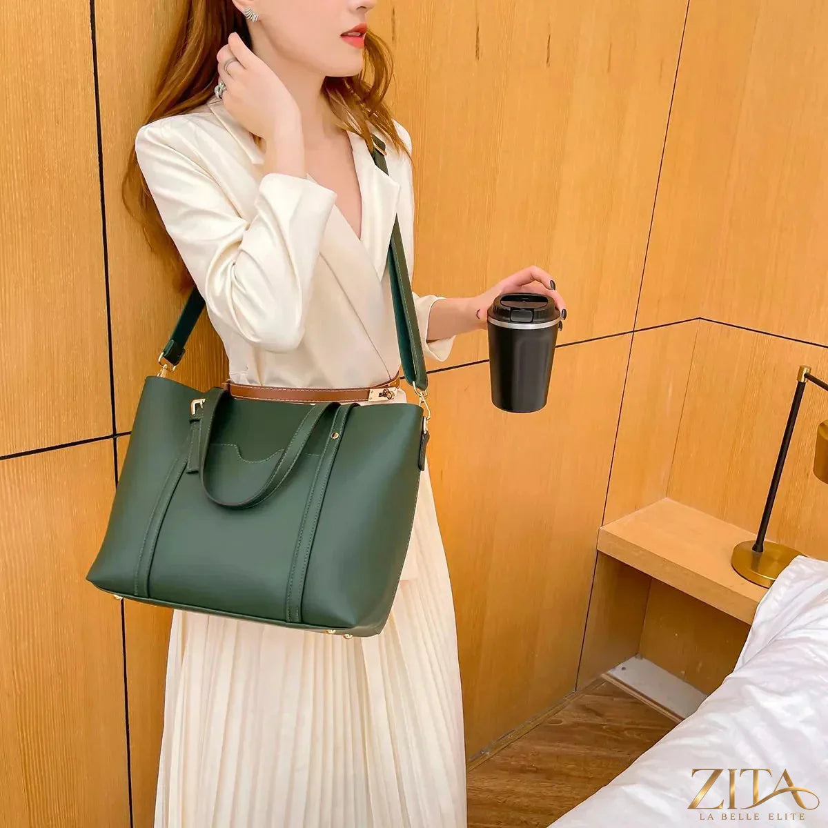 Zita La Belle Elite PU leather tote bag with dual handles and spacious interior, stylish and functional for daily use.