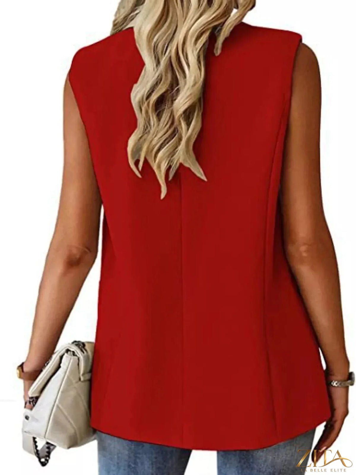 Plus size Zita La Belle Elite full size vest coat with lapel collar and one-button design, displayed on a mannequin.
