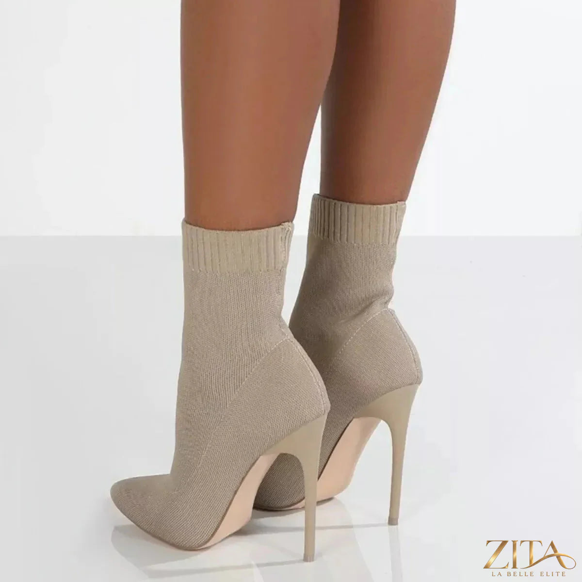 Zita La Belle Elite point toe stiletto boots in black leather with slender heel and sleek design.