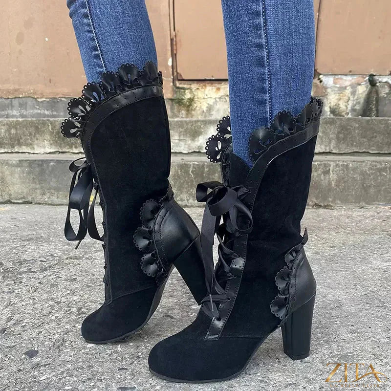 Zita La Belle Elite lace-up block heel boots with stylish design and sturdy heels, perfect for fashionable footwear.