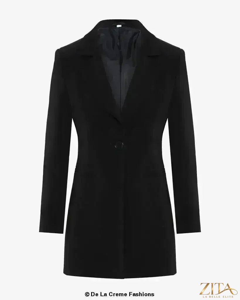Zita La Belle Elite women's formal longline blazer with a collar, tailored fit, and sleek design for professional or dressy occasions.