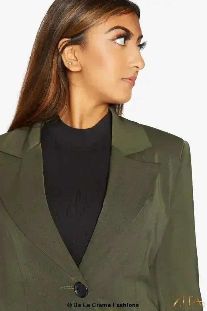 Zita La Belle Elite women's formal longline blazer with a collared neckline, tailored fit, and sleek design for professional wear.