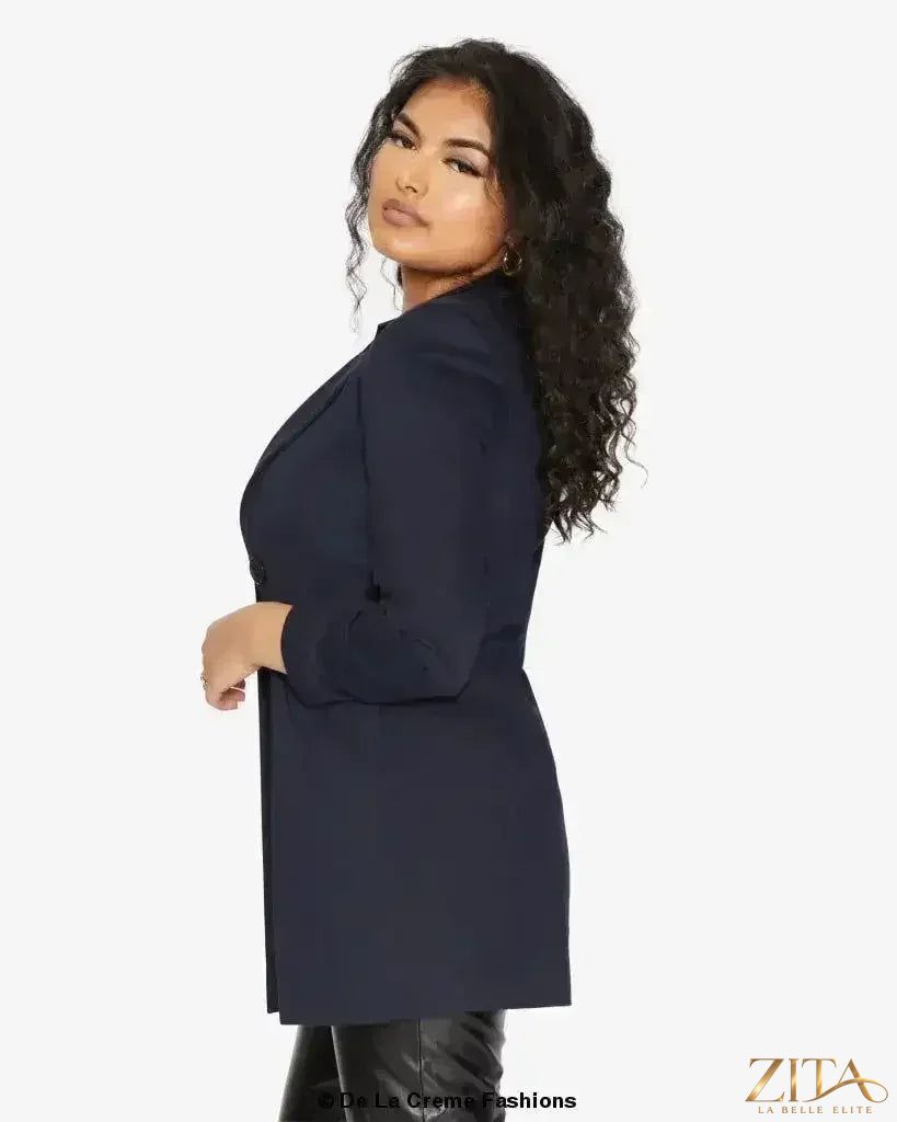 Zita La Belle Elite women's formal longline blazer with a collared design and tailored fit, perfect for professional or elegant occasions.