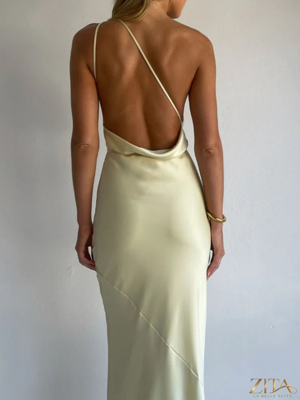 Zita La Belle Elite halter neck satin maxi dress with elegant flowing fabric and a fitted bodice, perfect for formal occasions.