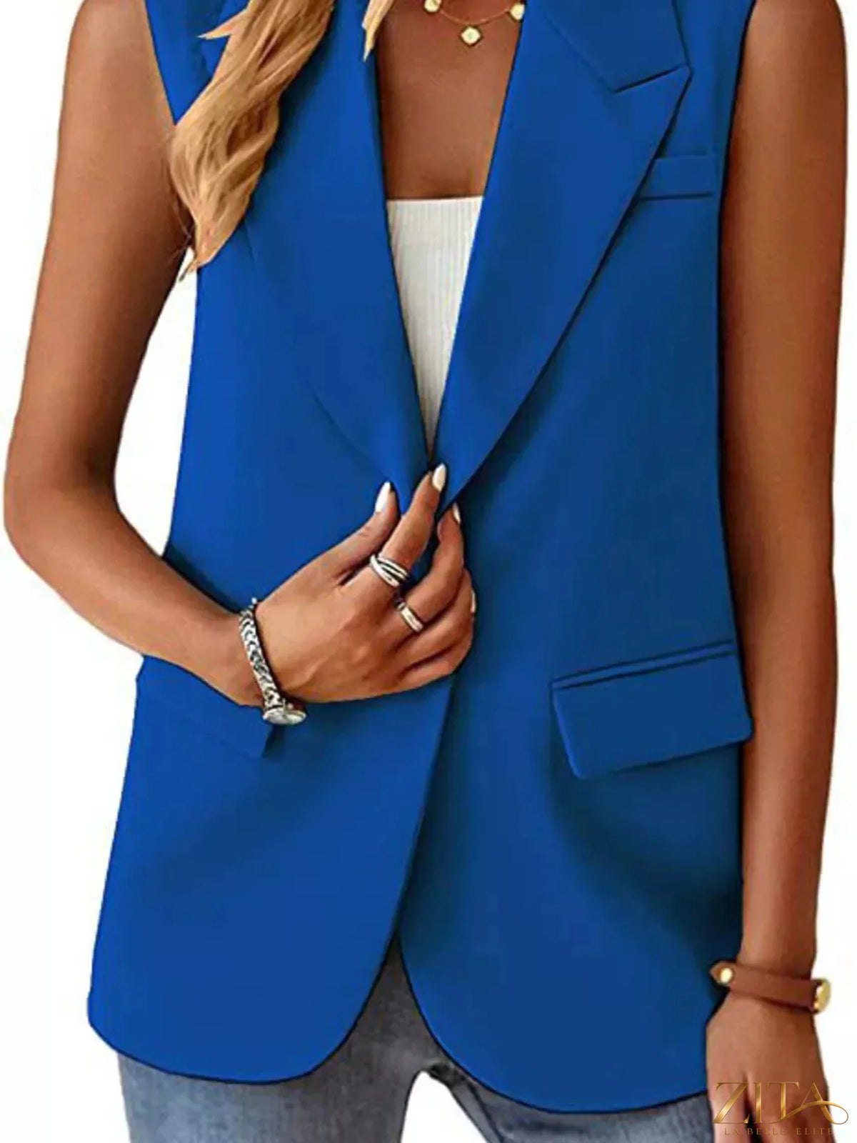 Plus size Zita La Belle Elite full size vest coat with one button lapel collar, stylish and comfortable outerwear.