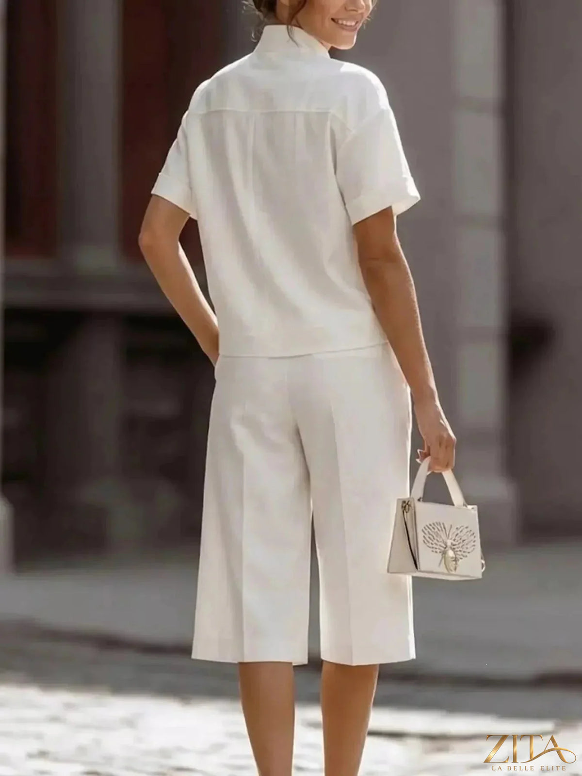 Plus size Zita La Belle Elite short sleeve top and wide-leg pants set, stylish and comfortable for everyday wear.