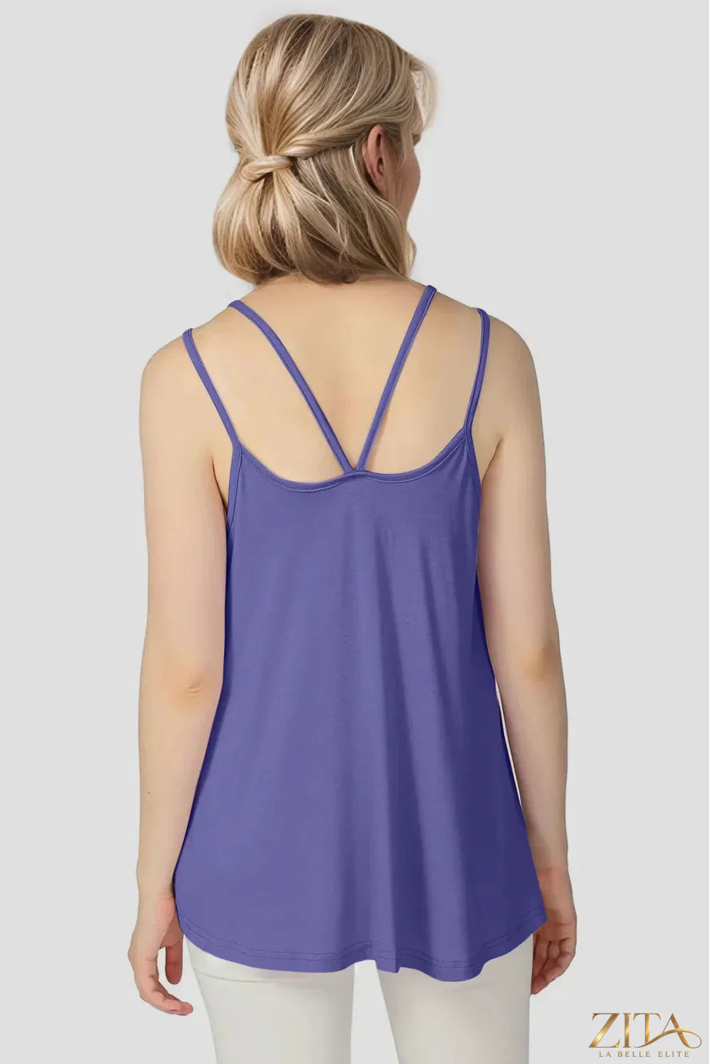 Zita La Belle Elite Basic Bae Bamboo Cami with scoop neck and double spaghetti straps, soft and lightweight, beige color.