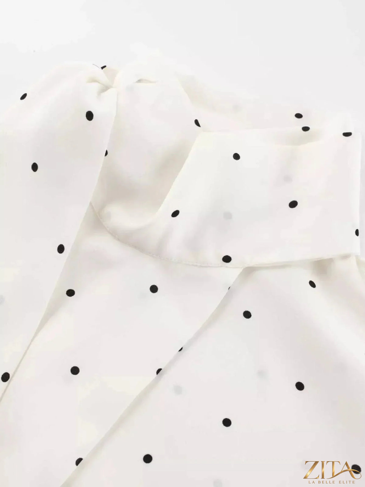 Zita La Belle Elite polka dot silk blouse with scarf neck tie, featuring long sleeves and a stylish, elegant design.
