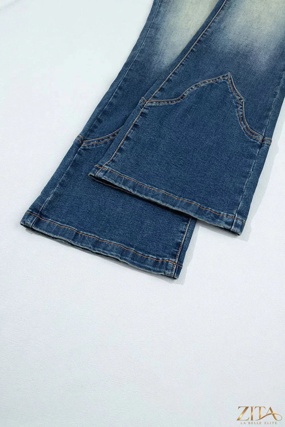 Zita La Belle Elite pocket detail flare leg jeans showing high-waisted fit and stylish flare silhouette on a white background.
