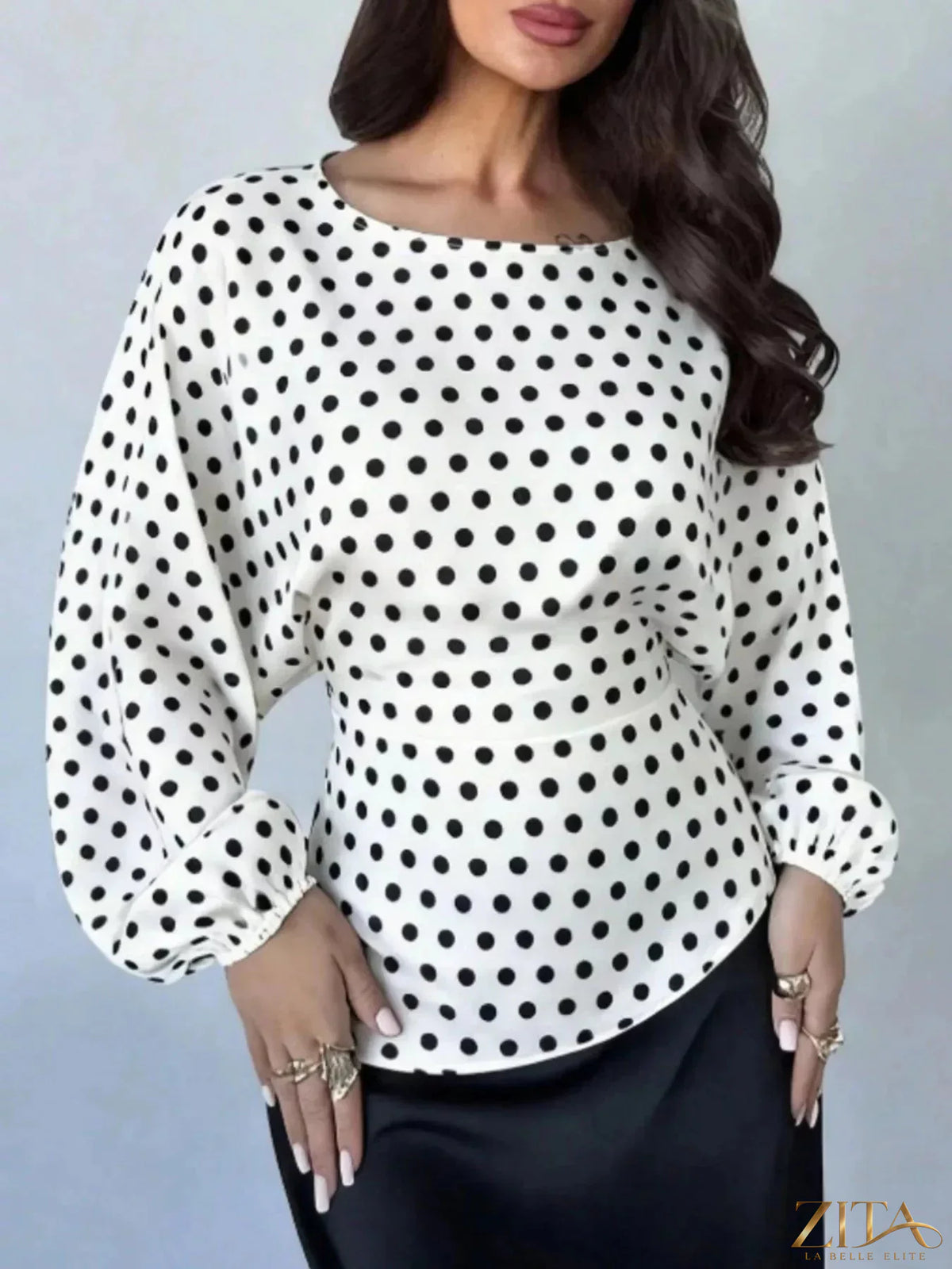 Zita La Belle Elite back tie long sleeve blouse in soft fabric with a stylish back tie detail and classic long sleeves.