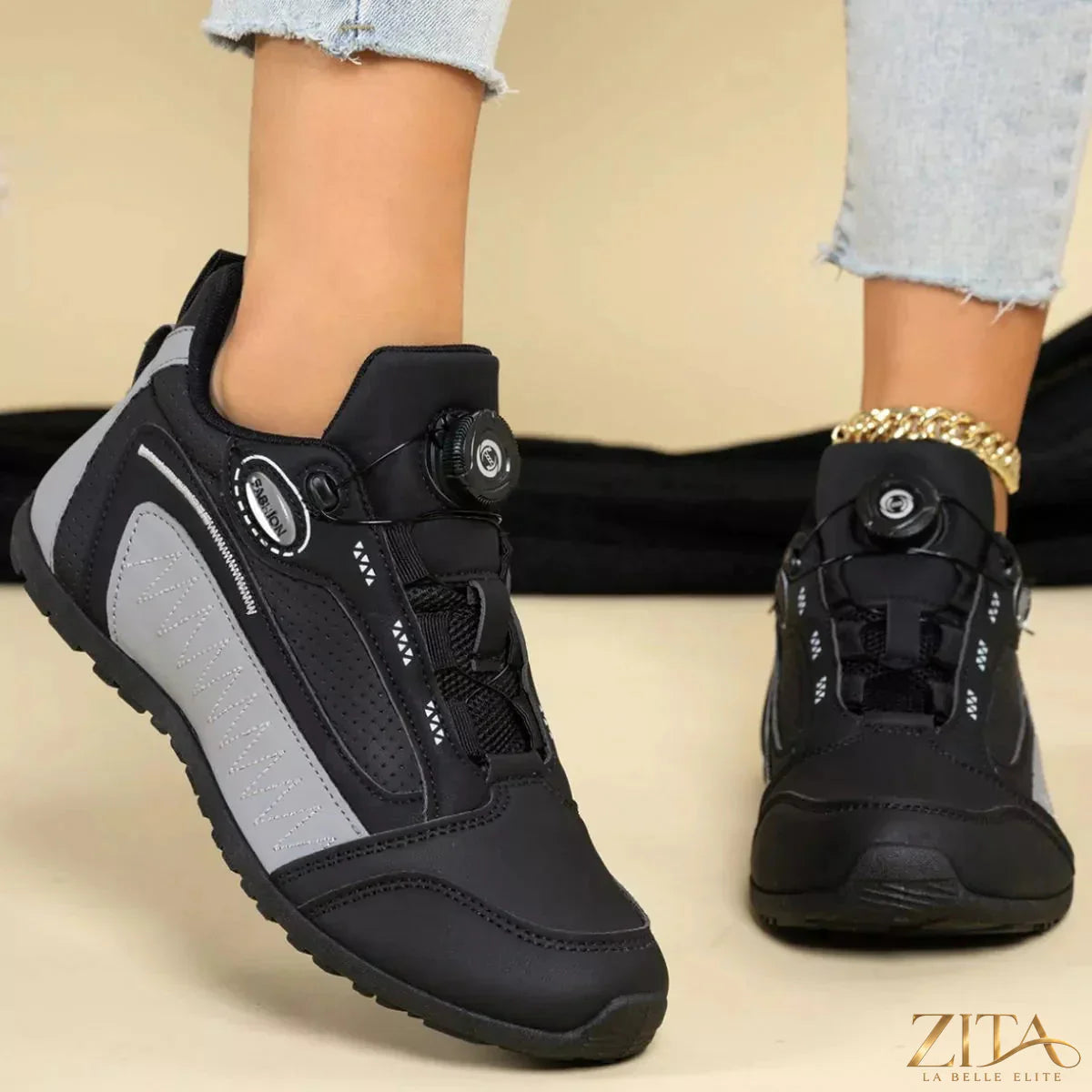 Zita La Belle Elite round toe lace-up sneakers with white soles and stylish design, perfect for casual wear.