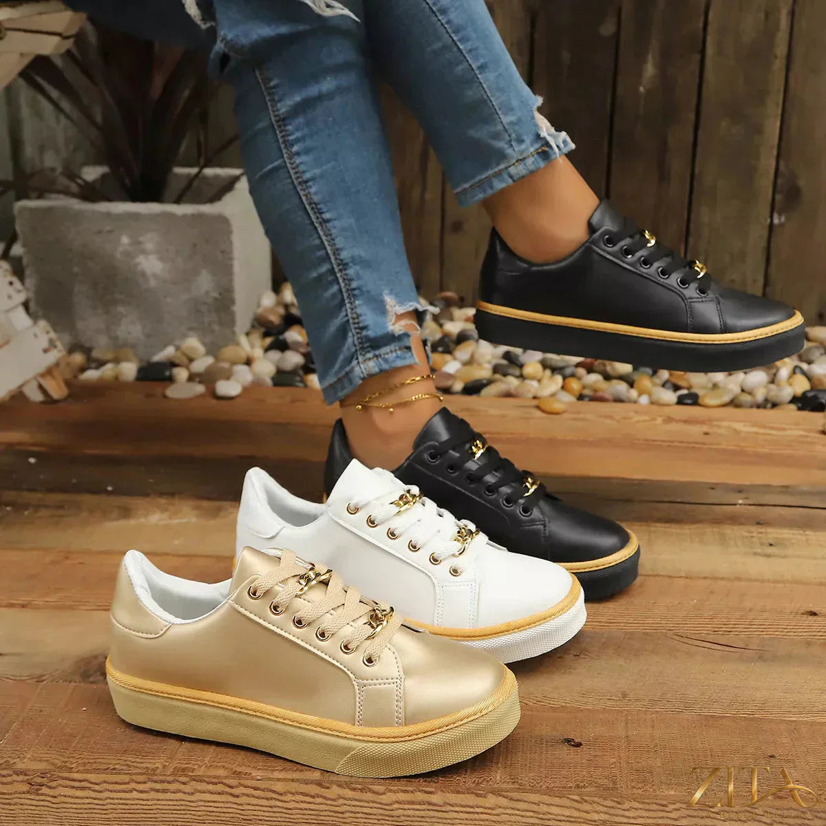 Zita La Belle Elite round toe platform sneakers with white laces and chunky sole on a neutral background.