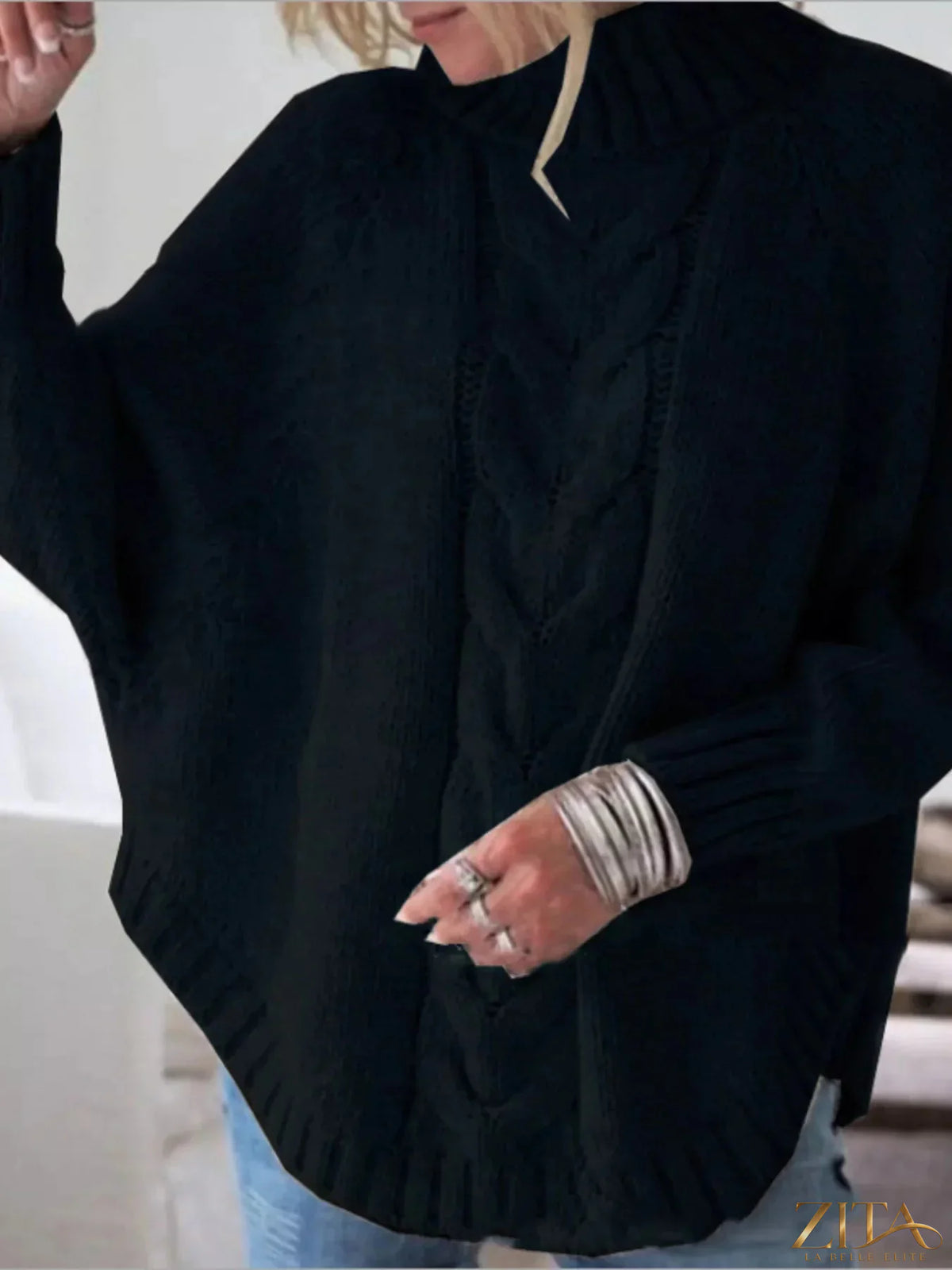 Zita La Belle Elite cable-knit long sleeve sweater in cozy, textured fabric with a classic fit and ribbed cuffs.