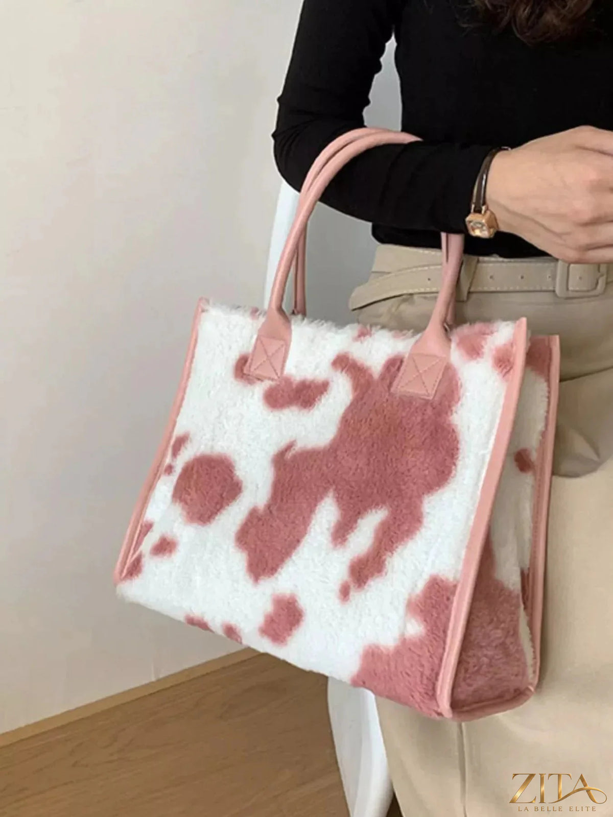 Zita La Belle Elite plush tote bag with soft fabric exterior and sturdy handles, ideal for casual outings and everyday use.