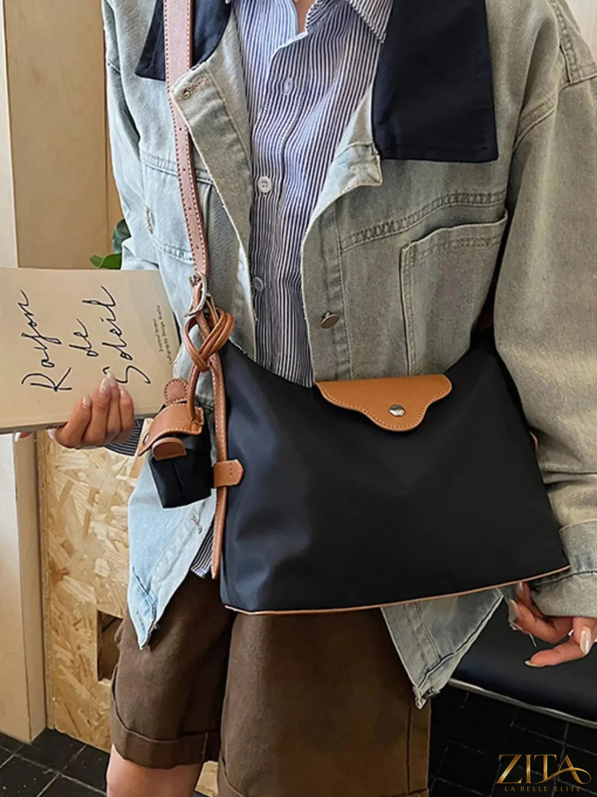 Zita La Belle Elite hobo crossbody bag with coin purse in brown leather, featuring adjustable strap and compact design.