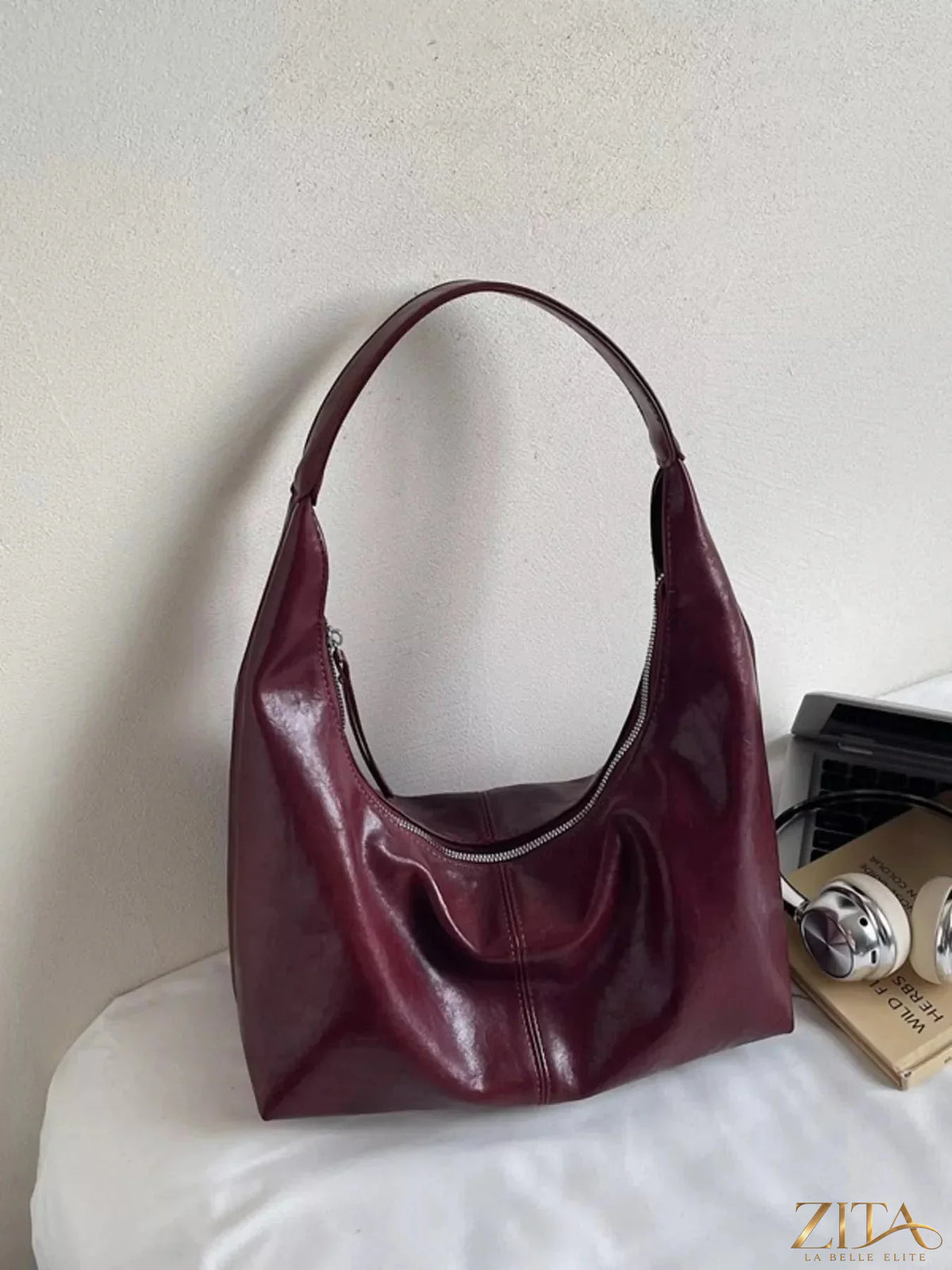 Zita La Belle Elite PU leather hobo shoulder bag with spacious design and adjustable strap, stylish and functional for everyday use.