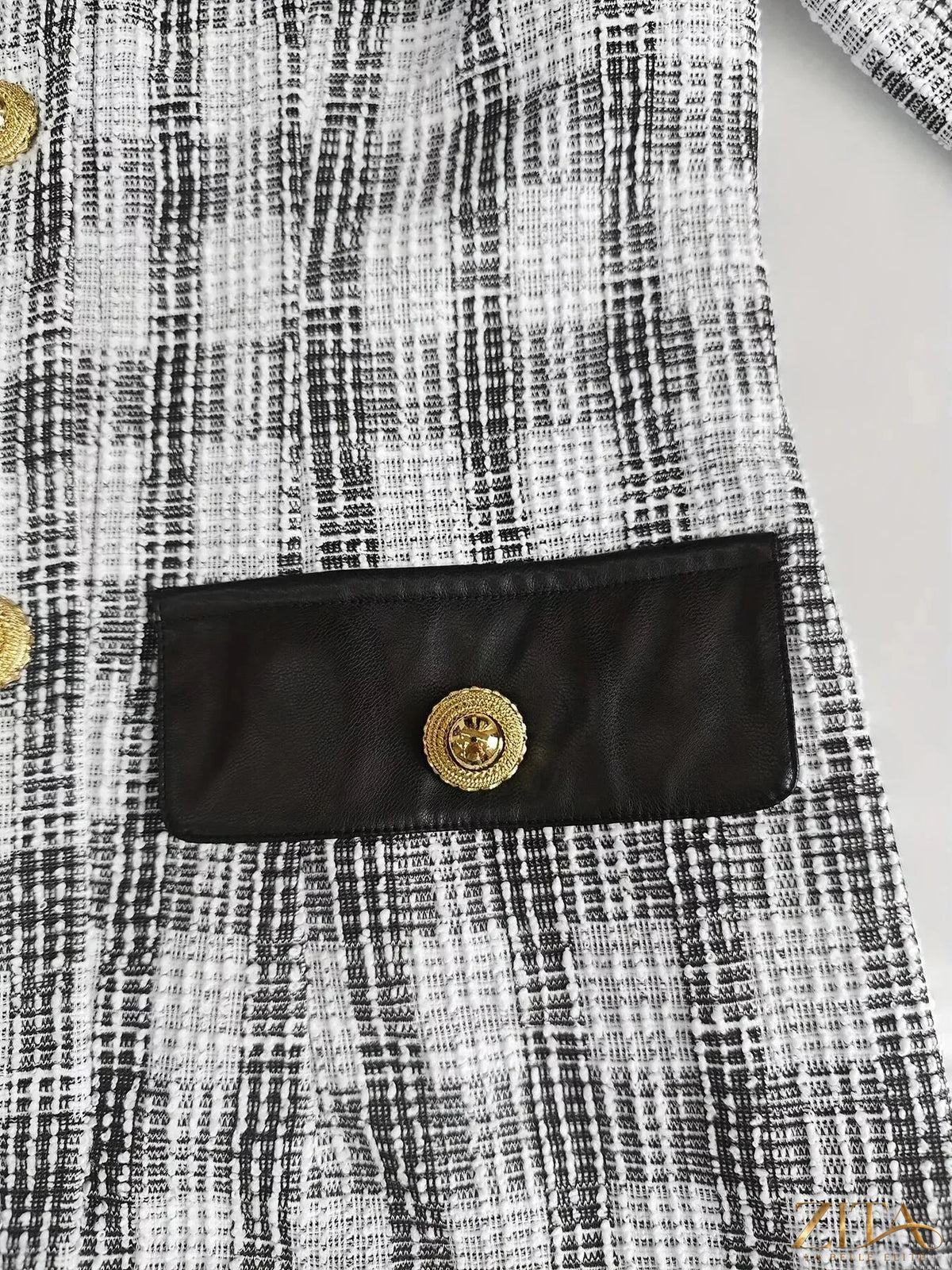 Zita La Belle Elite long sleeve plaid tweed button-down mini dress with a classic collar and fitted silhouette.
