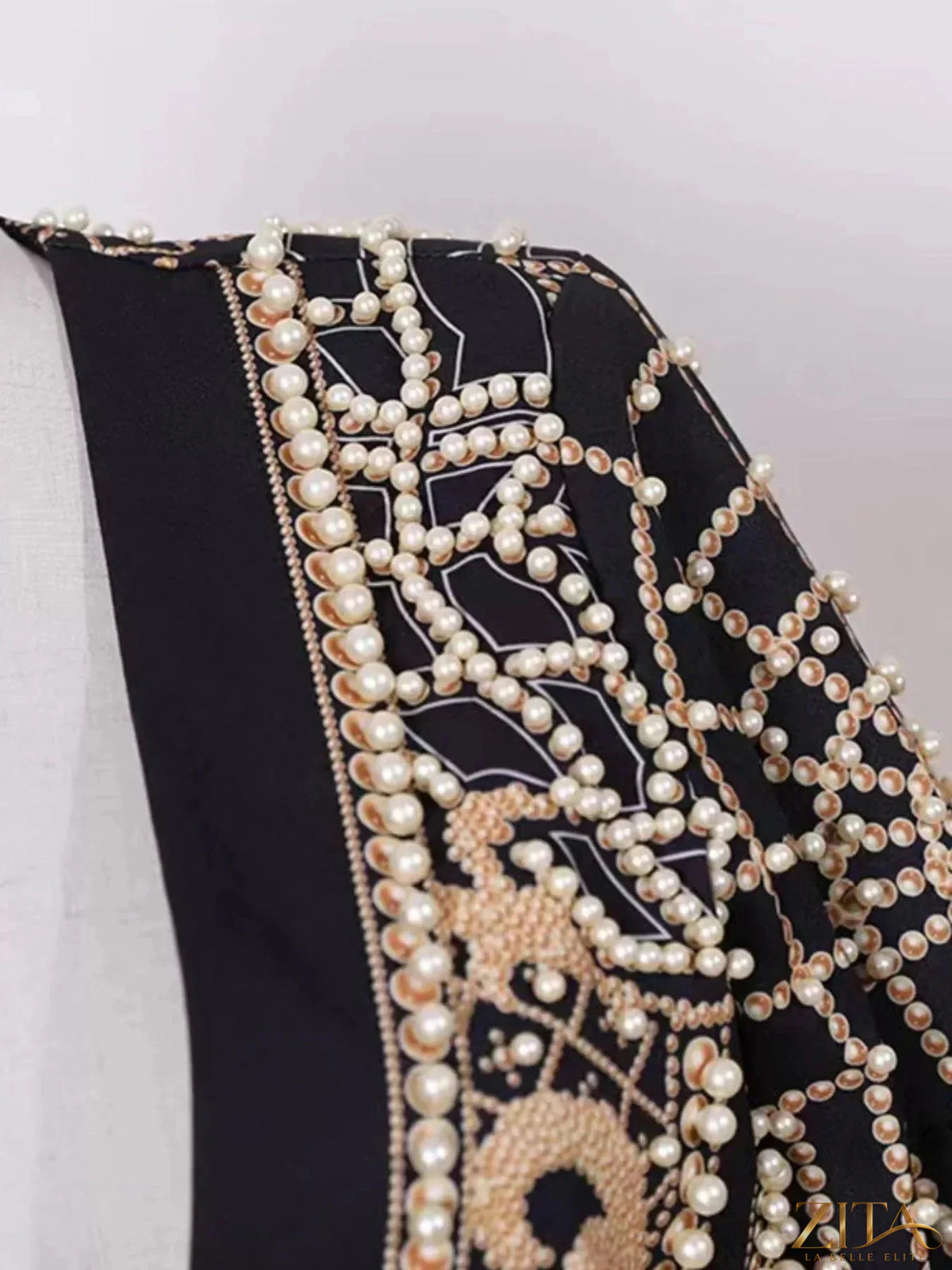 Plus size Zita La Belle Elite blazer with embellished pearls, full size, featuring a single-button closure and tailored fit.