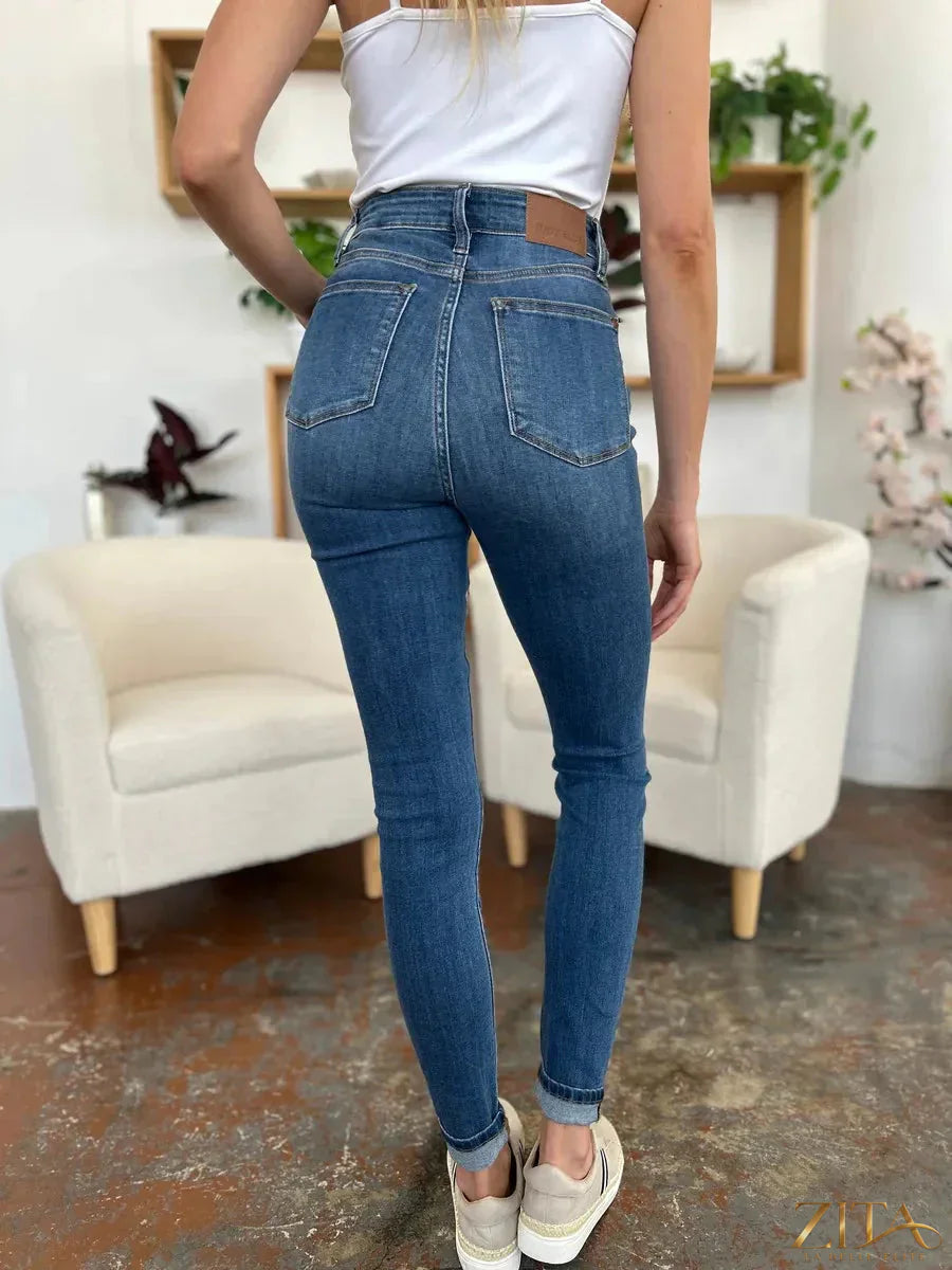 Zita La Belle Elite Judy Blue full-size cuffed hem skinny jeans with distressed details and classic five-pocket design.