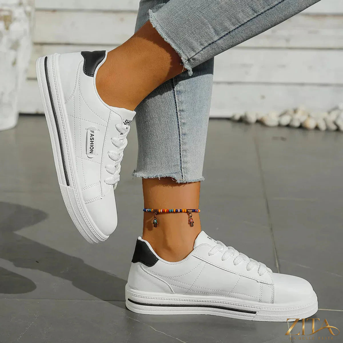 Zita La Belle Elite lace-up casual sneakers in stylish design with white laces and comfortable sole, ideal for everyday wear.