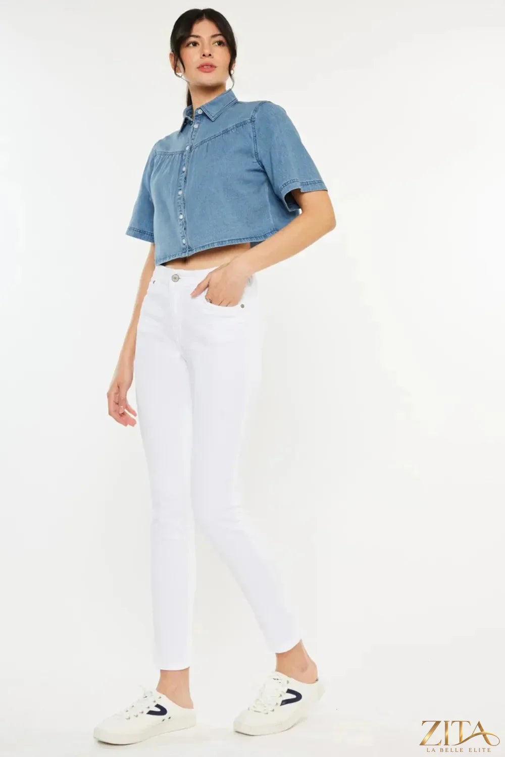 Zita La Belle Elite Kancan high-rise ankle skinny jeans in dark wash, fitted denim with a classic five-pocket design.
