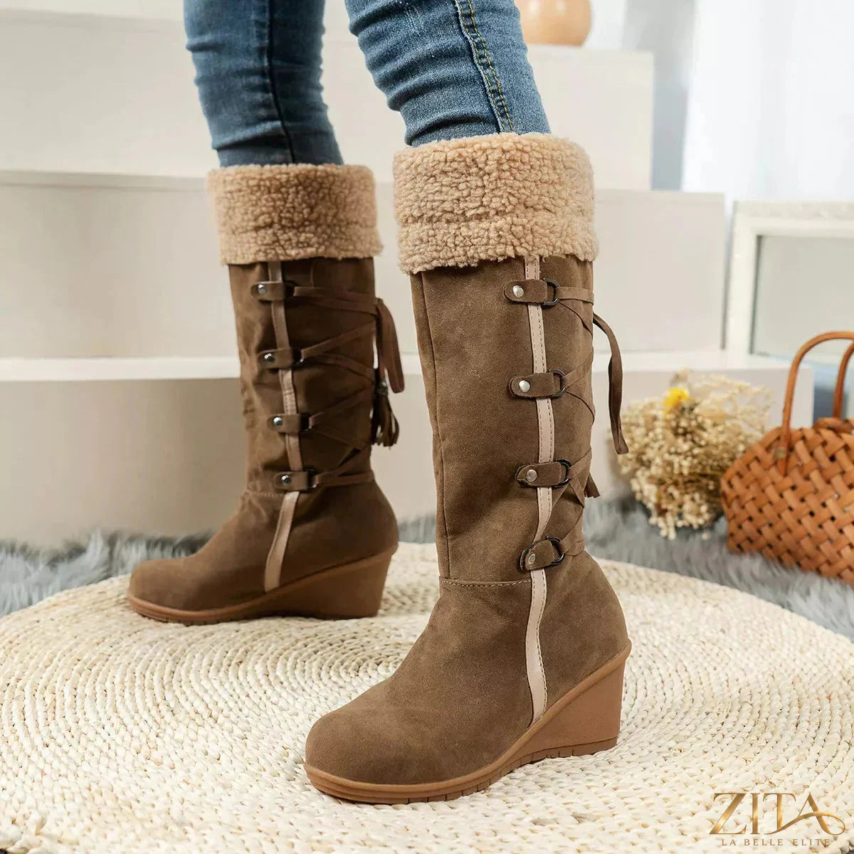 Zita La Belle Elite round toe wedge boots with chunky heel and stylish design, shown in a side view on a white background.