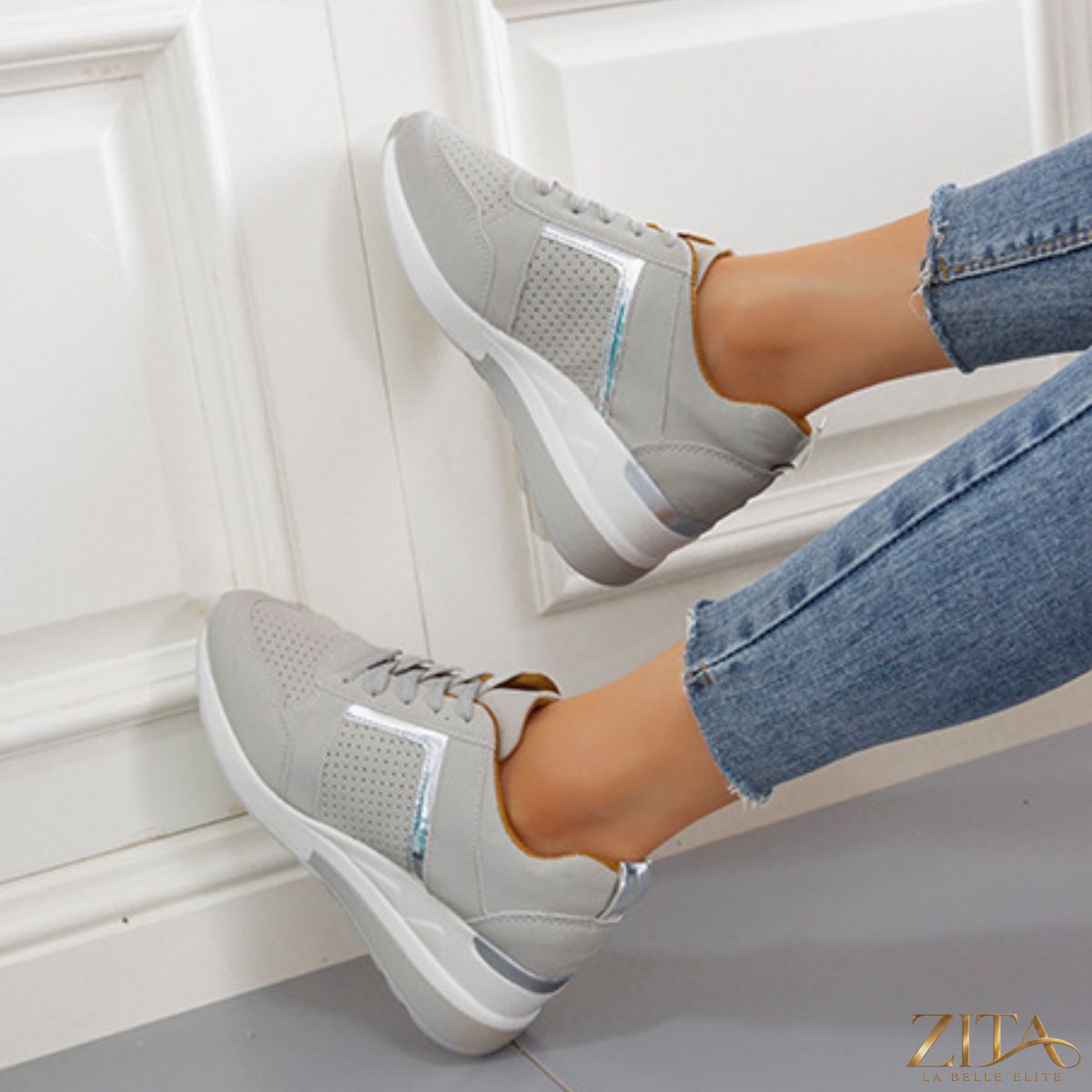 Zita La Belle Elite lace-up wedge sneakers with white soles and stylish design, perfect for casual or trendy outfits.