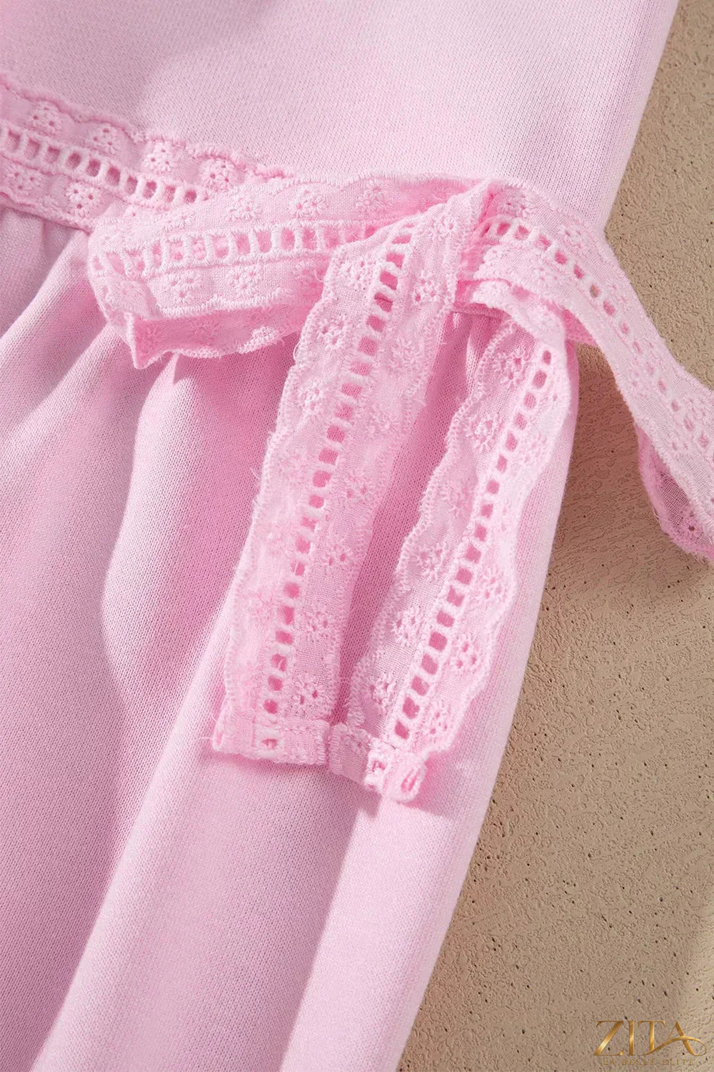 Zita La Belle Elite solid color raw seam lace detail loose casual sweatshirt, relaxed fit with stylish lace accents.