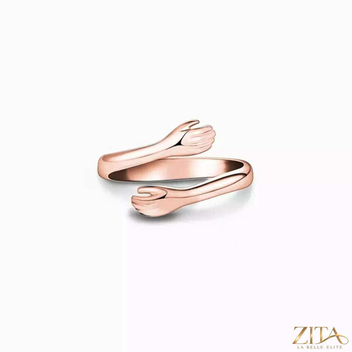925 Sterling Silver Hug Bypass Ring by Zita La Belle Elite, showcasing a sleek, modern open design on a plain background.