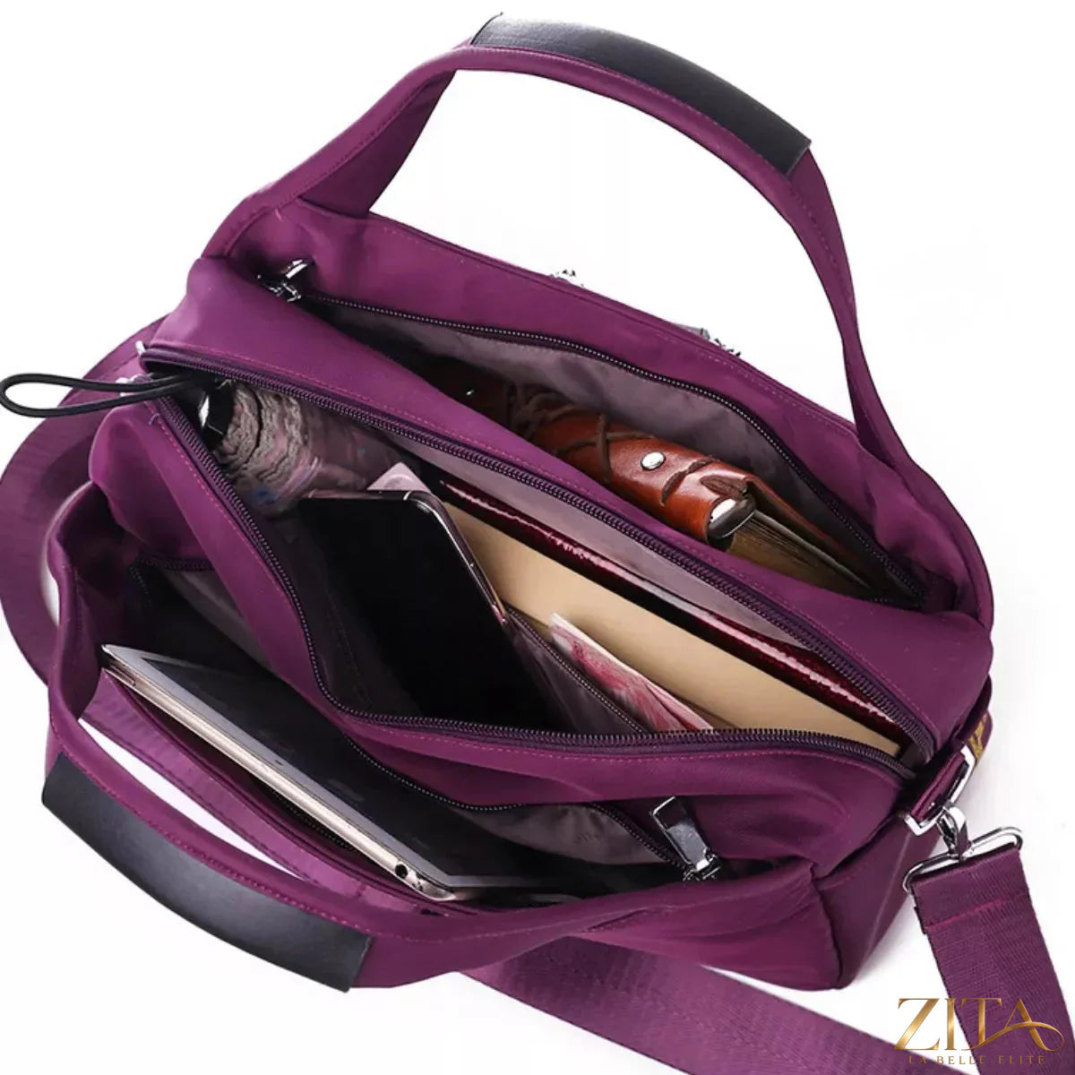 Zita La Belle Elite lightweight nylon handbag with multiple pockets, stylish and functional for everyday use.