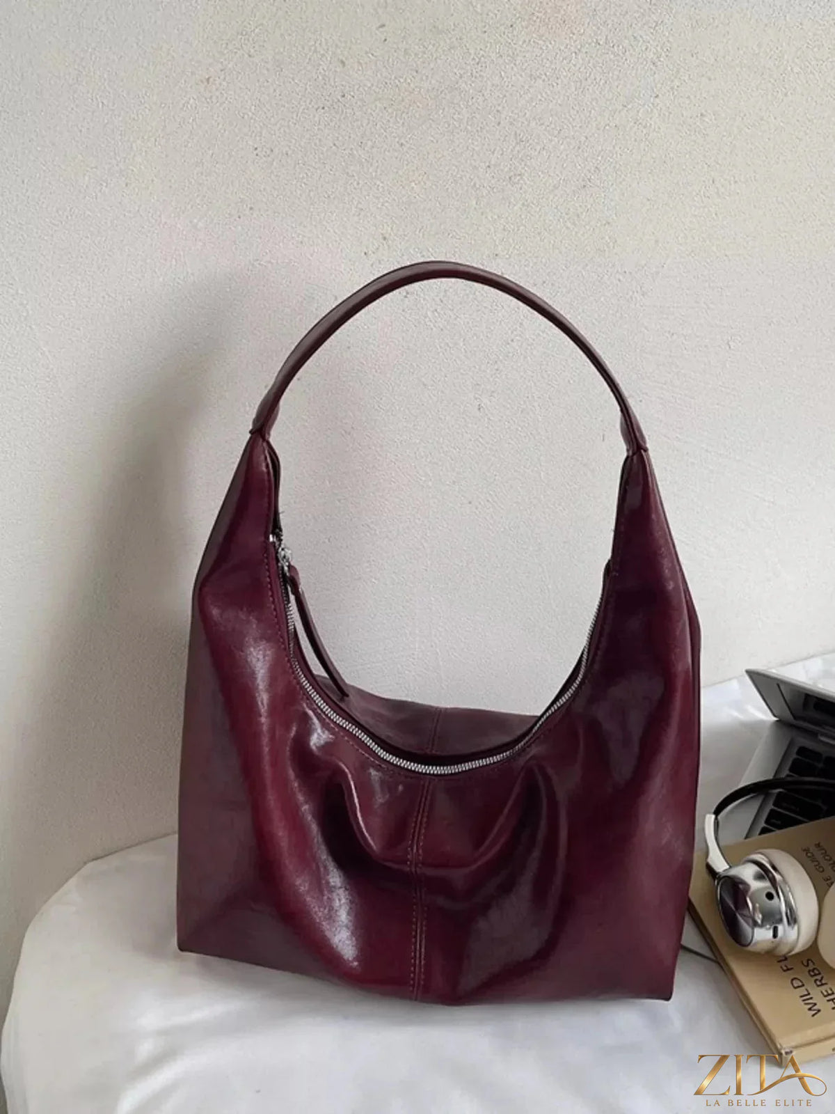 Zita La Belle Elite PU leather hobo shoulder bag with adjustable strap and spacious interior, in a stylish design.