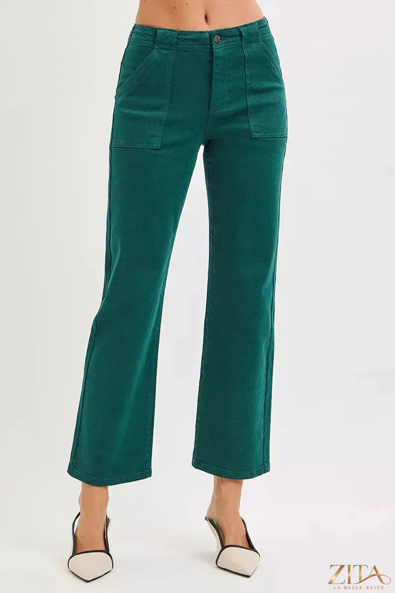 Zita La Belle Elite RISEN high-rise ankle flare jeans with patch pockets, denim fabric, and stylish design.