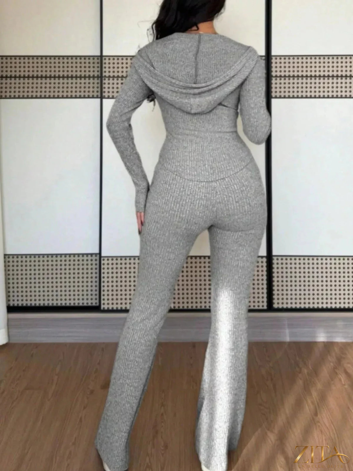Zita La Belle Elite zip-up hooded top and matching pants set, casual athletic wear, shown in soft fabric and comfortable fit
