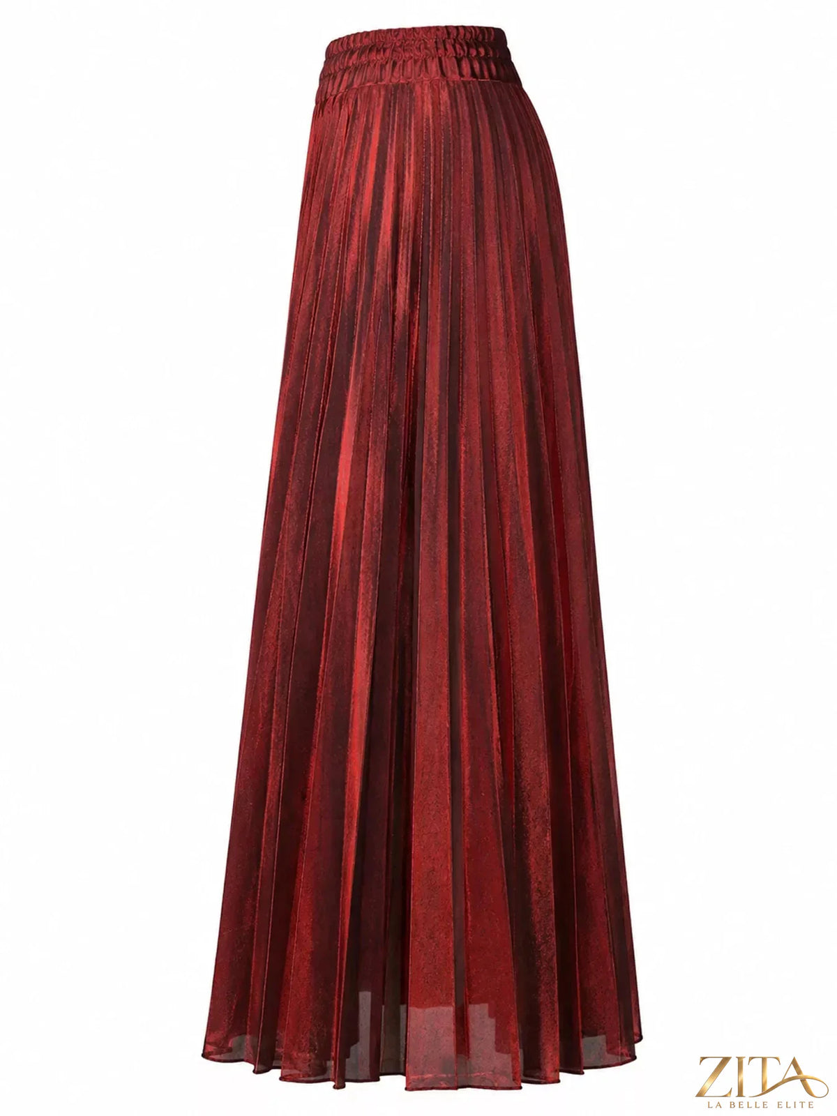 High-waisted pleated maxi skirt by Trendsi, flowing fabric with pleats, full-length design, and elegant silhouette.