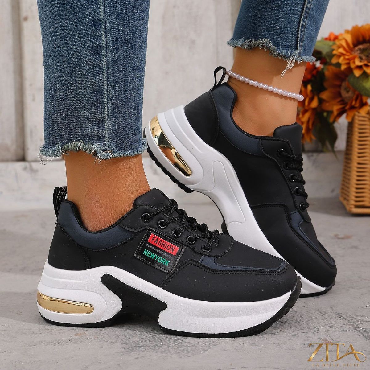 Zita La Belle Elite round toe lace-up sneakers with white soles and stylish design, ideal for casual wear.