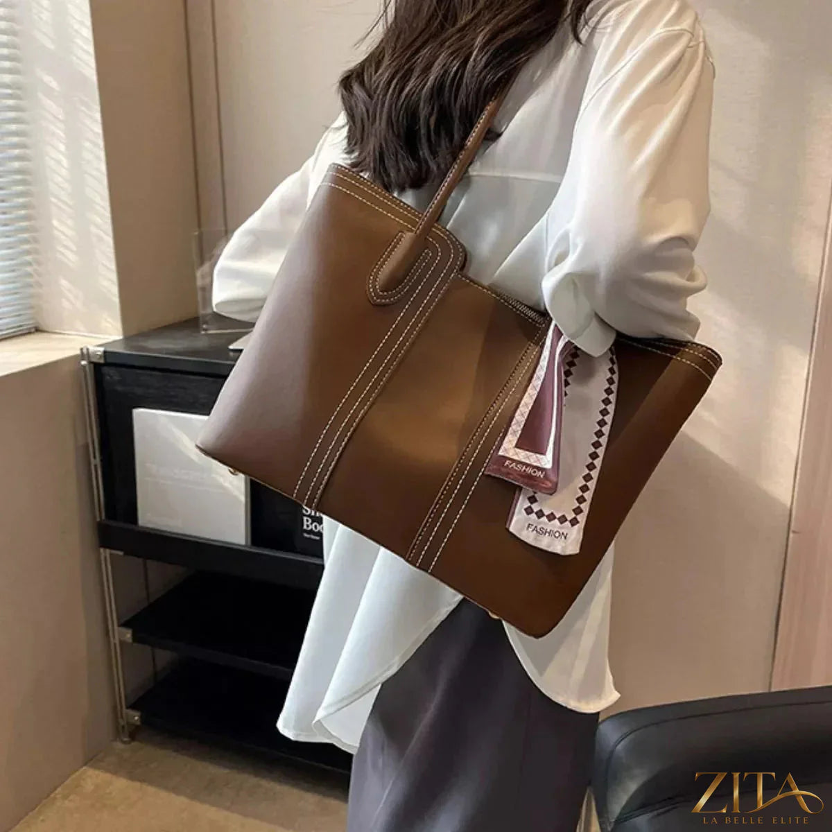 Zita La Belle Elite PU leather tote bag with dual handles and spacious interior, stylish and functional for everyday use.